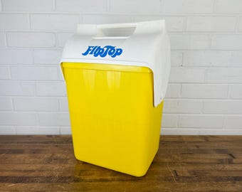Vintage FlipTop Yellow & White Cooler – Retro 1970s-80s Style with Push Down Lid