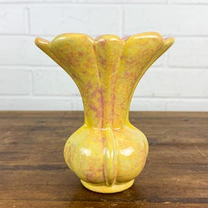 Vintage 1940s Gonder Pottery Vase Yellow & Pink Glaze Floral Vase Flower Vase