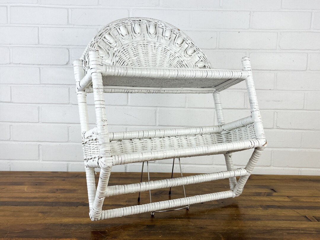 White Wicker Wall Shelf Vintage White Bathroom Plant Shelf Etsy