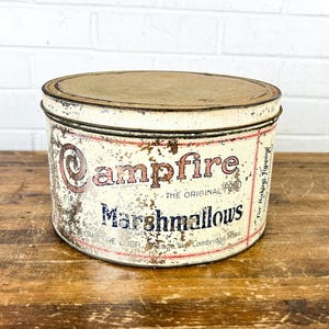 Antique Campfire Marshmallows Advertising Tin | Distressed Rustic Primitive Decor | Chicago & Cambridge Mass.