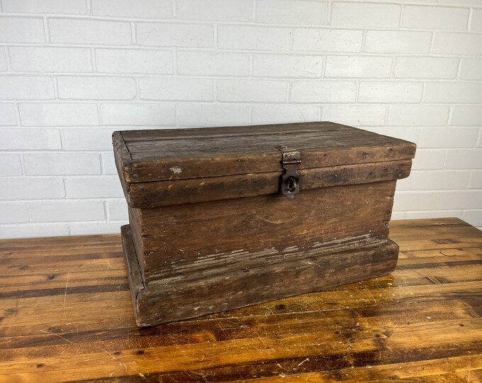 Distressed Vintage Brown Wooden Trunk With Hinged Lid Vintage Wood Box