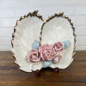 Vintage Pink Rose Floral Plate Cream and Gold Edges Pink Flowers