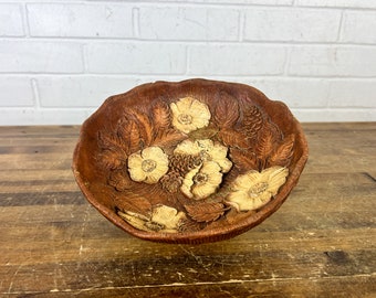 1940s Vintage Decorative Brown Floral Bowl Resin Flower Bowl Fruit Bowl Multi Products Inc Decorative Bowl Cottage Chic Flower Kitchen Decor