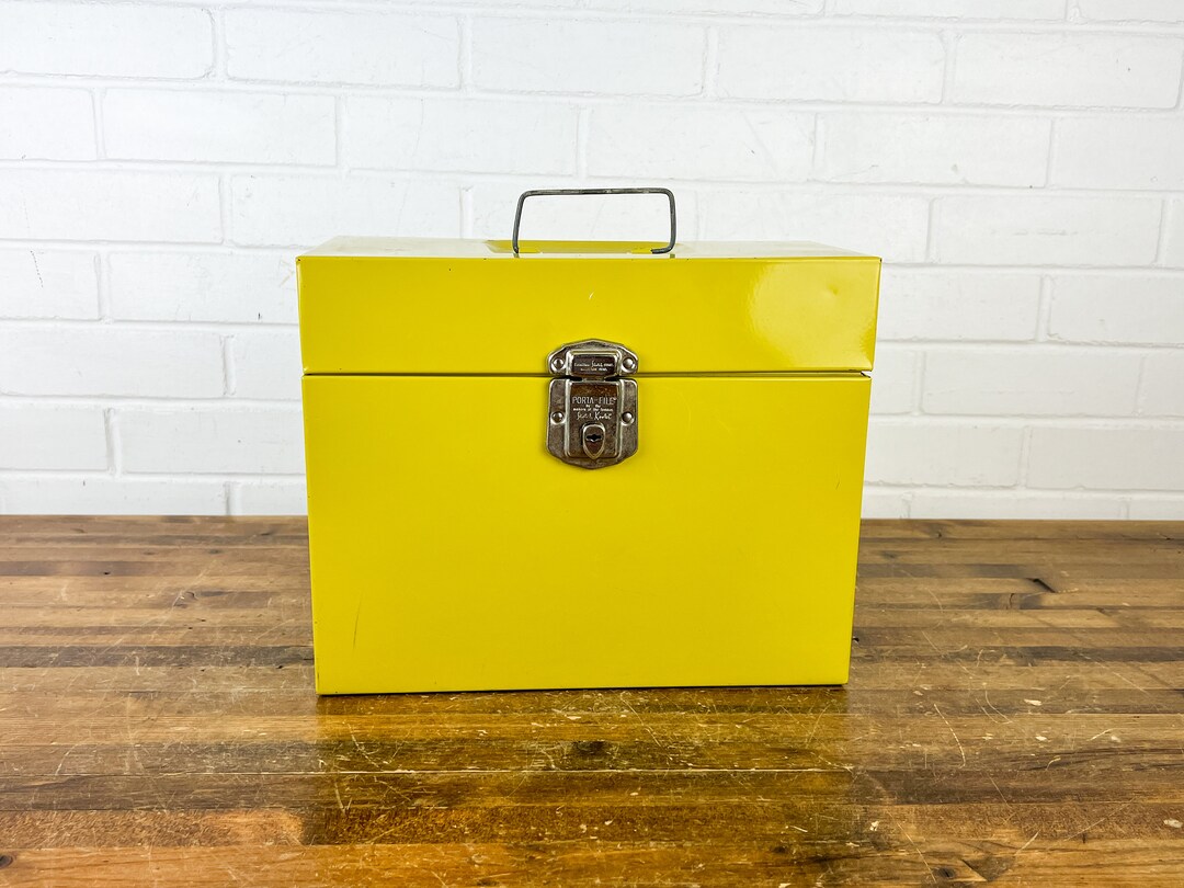 Vintage Industrial Yellow Metal File Box Porta File Metal Etsy