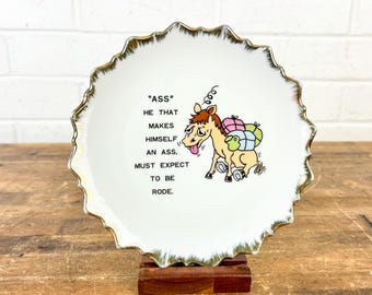 Funny Donkey Quote Wall Plate | Vintage Japan Ceramic Decor