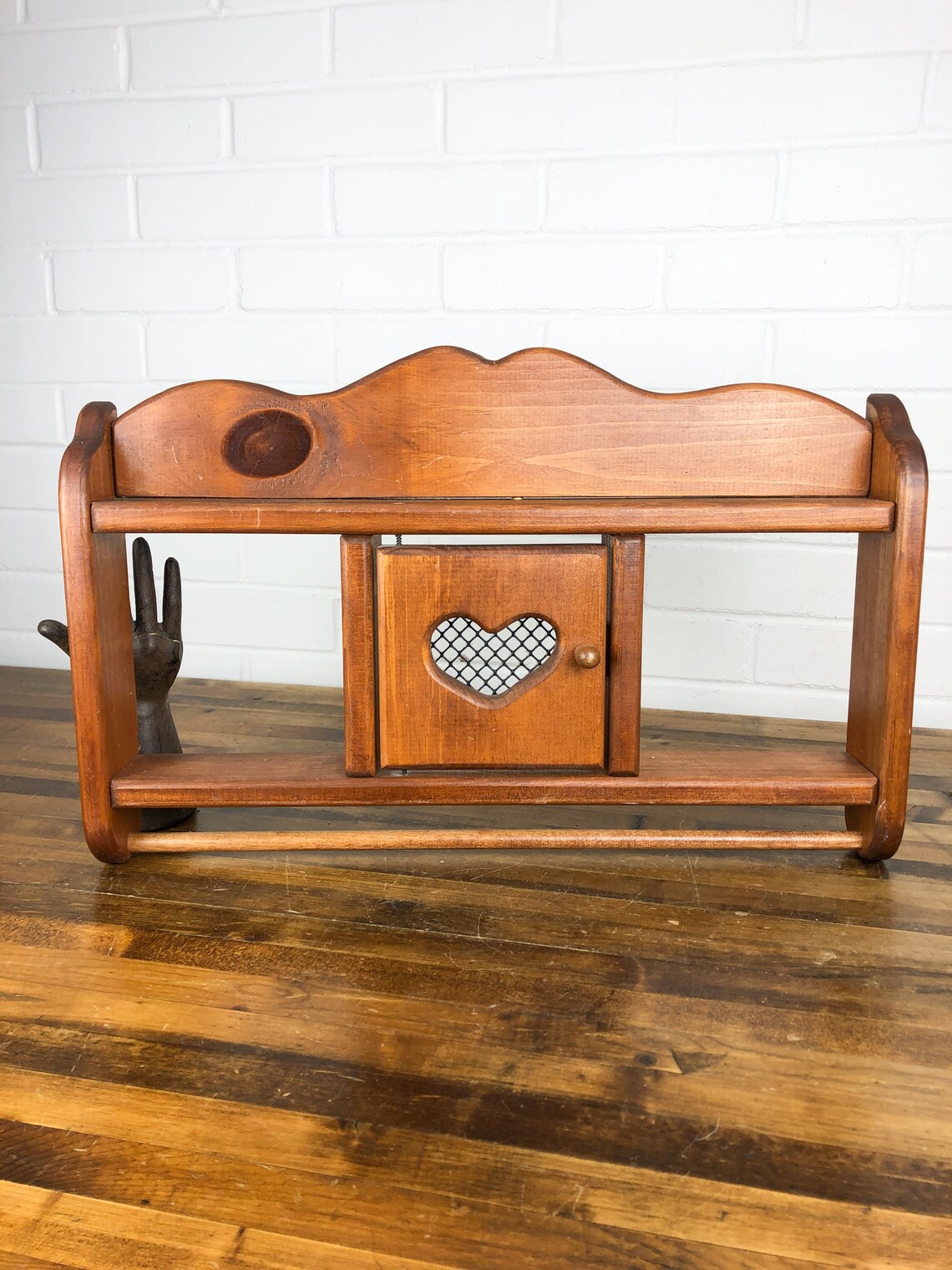 20 x 12 Vintage Wooden Wall Shelf with Dowel Rod and Heart Etsy