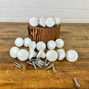 Set of 17 Vintage White Porcelain Knobs with Screw Marked Japan