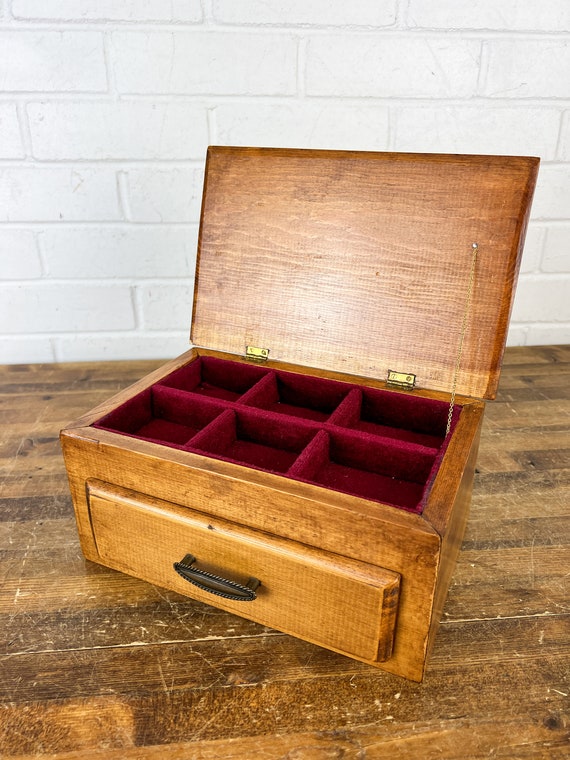 Vintage Wooden Jewelry Box with Lid Drawer and Wo… - image 2