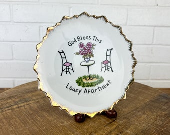 Vintage God Bless This Lousy Apartment Display Wall Plate Unique New Apartment Gift Plate Retro Wall Decor