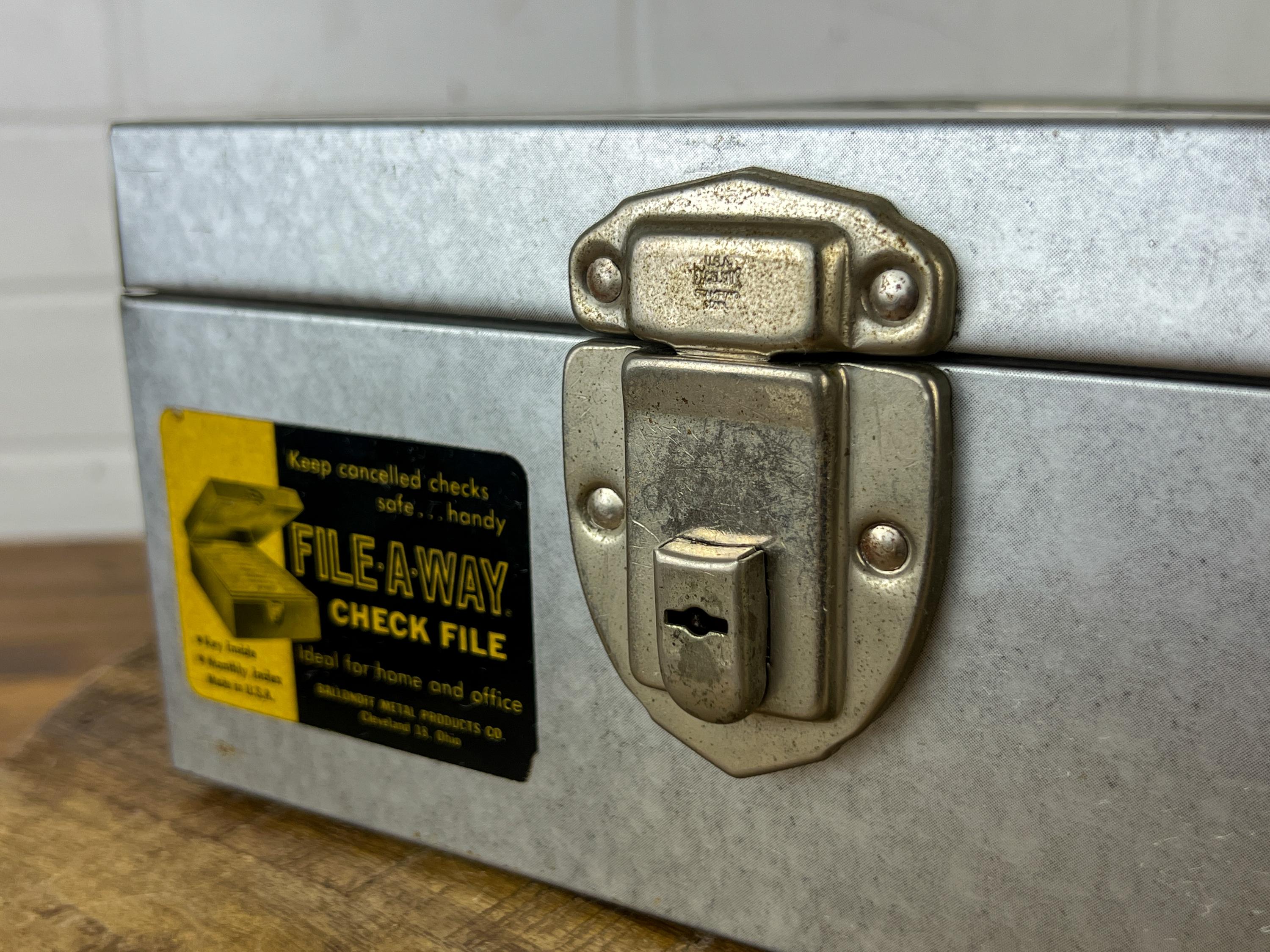 Vintage Square Silver Metal File Box Storage Container