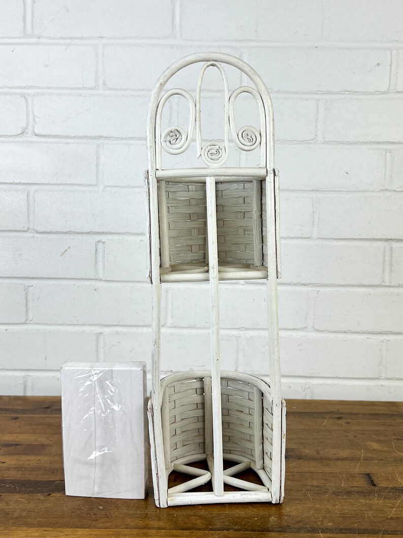 Small Vintage White Wicker Wall Shelf With 2 Pockets Hangs or Etsy