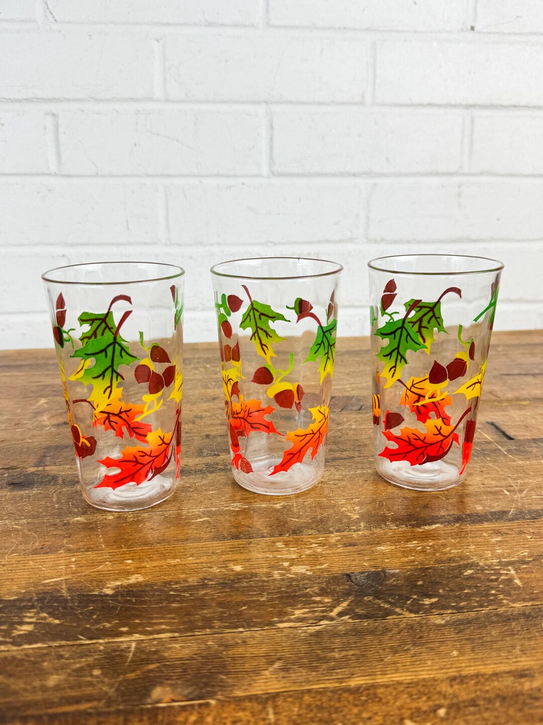 Vintage MCM Fall Foliage Glasses With Acorns – Set of 3 Autumn Drinking ...