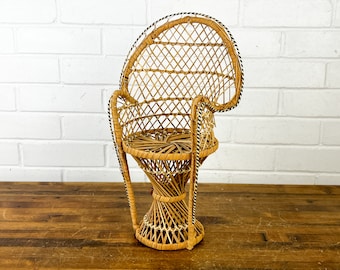 15&quot; Small Vintage Bohemian Peacock Chair Perfect Chair for Doll Display Little Wicker Sitting Chair Planter Pot Holder Pedestal