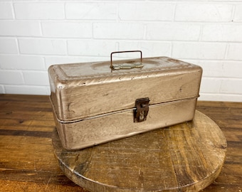 Distressed Vintage Silver Metal Tackle Box Old Fishing Gear Metal