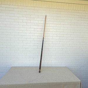 Vintage Billiard Pool Cue Stick | Two Tone Wood | Brass Joint | Carved Dark Butt | Retro Game Room Decor