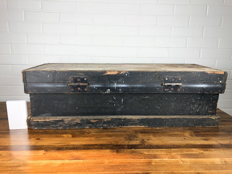 3 Feet Wide Large Black Wood Box With Hinged Lid Authentic Etsy