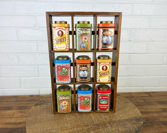 Vintage Rv Spice Rack Vintage Wooden Spice Rack With Metal Spice Tins Spice Shelf With 9 ...