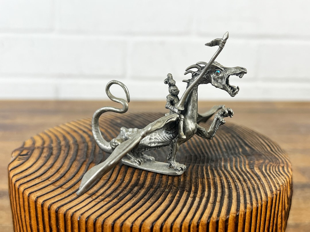 1980s Vintage Miniature Pewter Dragon Figurine Tiny Silver Etsy