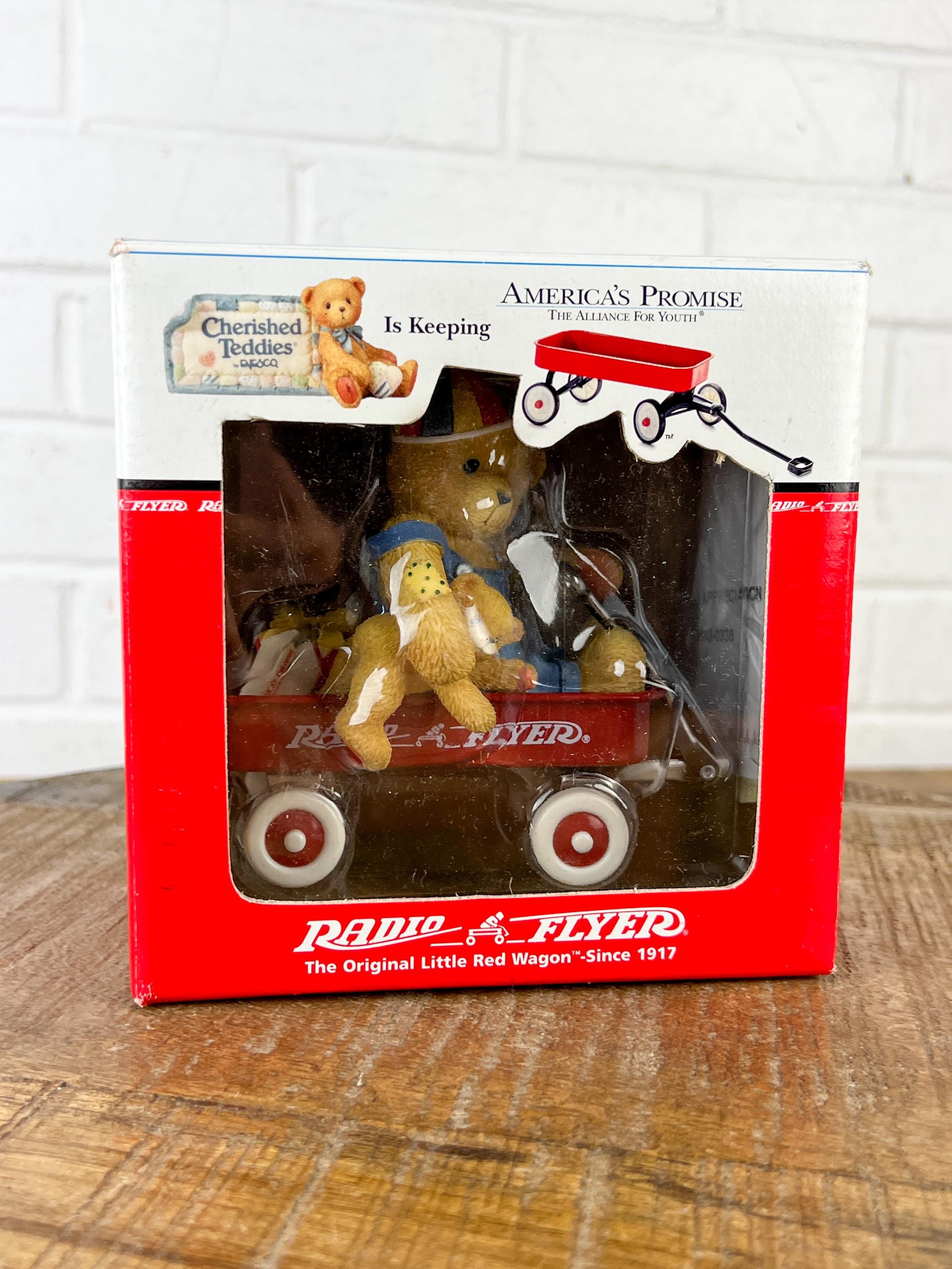 Vintage Cherished Teddies Spanky Bear Figurine in Radio Flyer