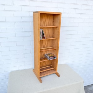 Solid Oak CD Storage Rack | Dowel Media Shelf Stand | Wooden CD DVD Holder | Vintage Oak Media Organizer | Freestanding Wall Mount Option