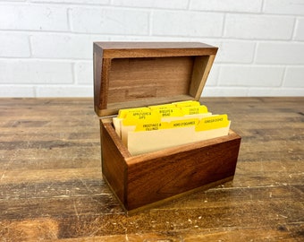 Vintage Wooden Recipe Box with Lid Solid Walnut Box File Organizer for 3x5 Cards Small Brown Wood Box Made From Walnut Wood