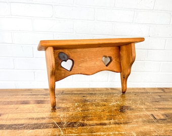 Vintage Wooden Wall Shelf with Heart Cutouts | 18" Picture Ledge | Rustic Country Decor | Brown Wood Display Shelf