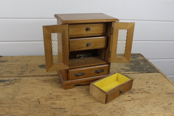 Wooden 4 Drawer Music Box Jewelry Box Wood Cabinet Light Etsy