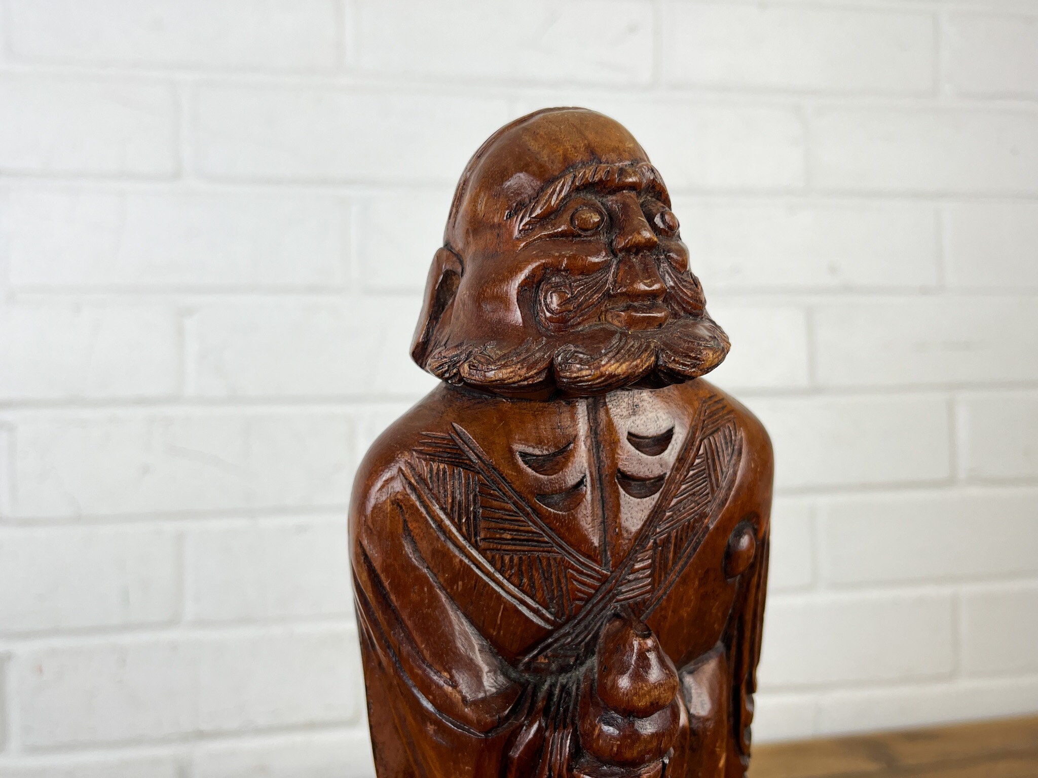 Vintage Chinese Li Tieguai Carved Wood Statue Iron-crutch Li