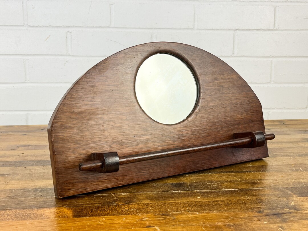 Vintage Wooden Wall Mirror With Bar Handmade Hanging Wood Mirror for