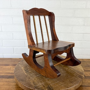 Doll Size Wood Rocking Chair Vintage Handmade Brown Wooden Chair for Display Doll Sitting Chair Plant Stand Rustic