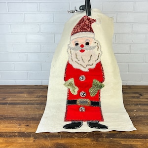 30&quot; Vintage Handmade Santa Claus Wall Hanging with Sequins Bells Christmas Wall Decor St Nick Santa Decor Santa to Display