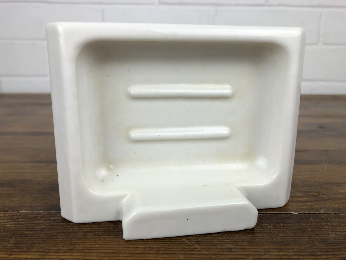 Vintage White Porcelain Soap Dish Tile Bathroom Fixtures Heavy Etsy