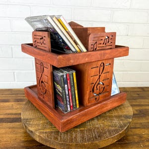 Handmade Vintage Rotating CD Holder Holds 64 CDs Spinning Compact Disc Storage