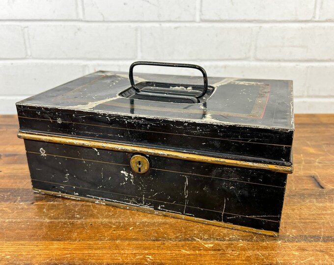 Vintage Black Metal Box With Gold Accents Old Bankers Box to Display