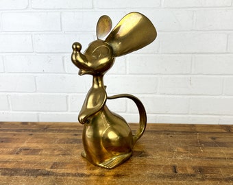 14&quot; Vintage Large Brass Mouse Figurine XL Gold Metal Mouse to Display Made in Korea Big Decorative Mouse Statue