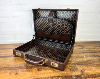 Vintage Brown Briefcase Box with Gold Accents Unique Interior Prop Authentic Hard Case Organizer for Men or Women