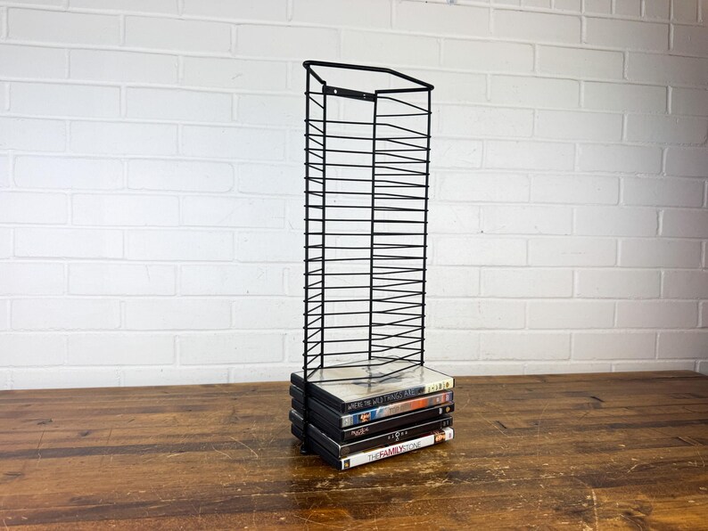 Horizontal Dvd Rack Vintage Black Steel DVD Storage Rack | Wall Mount or Freestanding Media ...