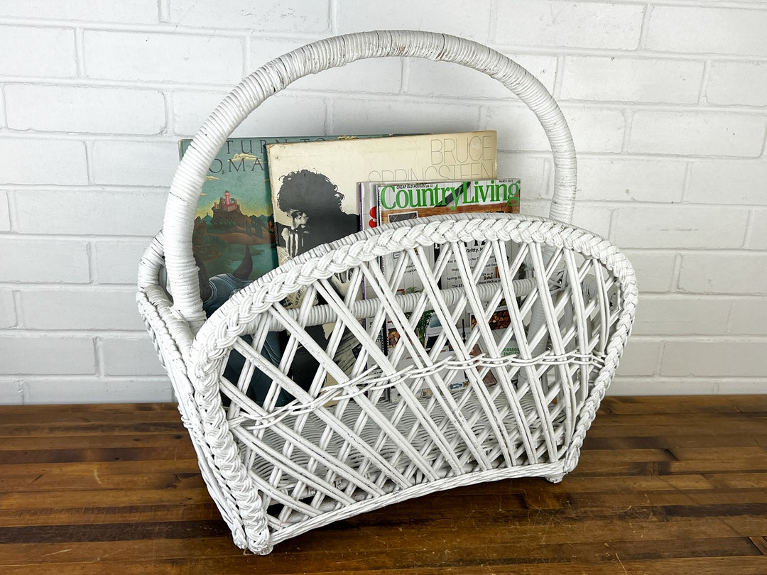 Vintage White Wicker Storage Basket or Floor Rack Authentic - Etsy