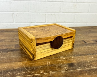Vintage Handmade Wood Box with Lid Small Brown Wooden Rectangle Box with Trick Lid Slide Lid Simple Small Brown Wood Box to Display