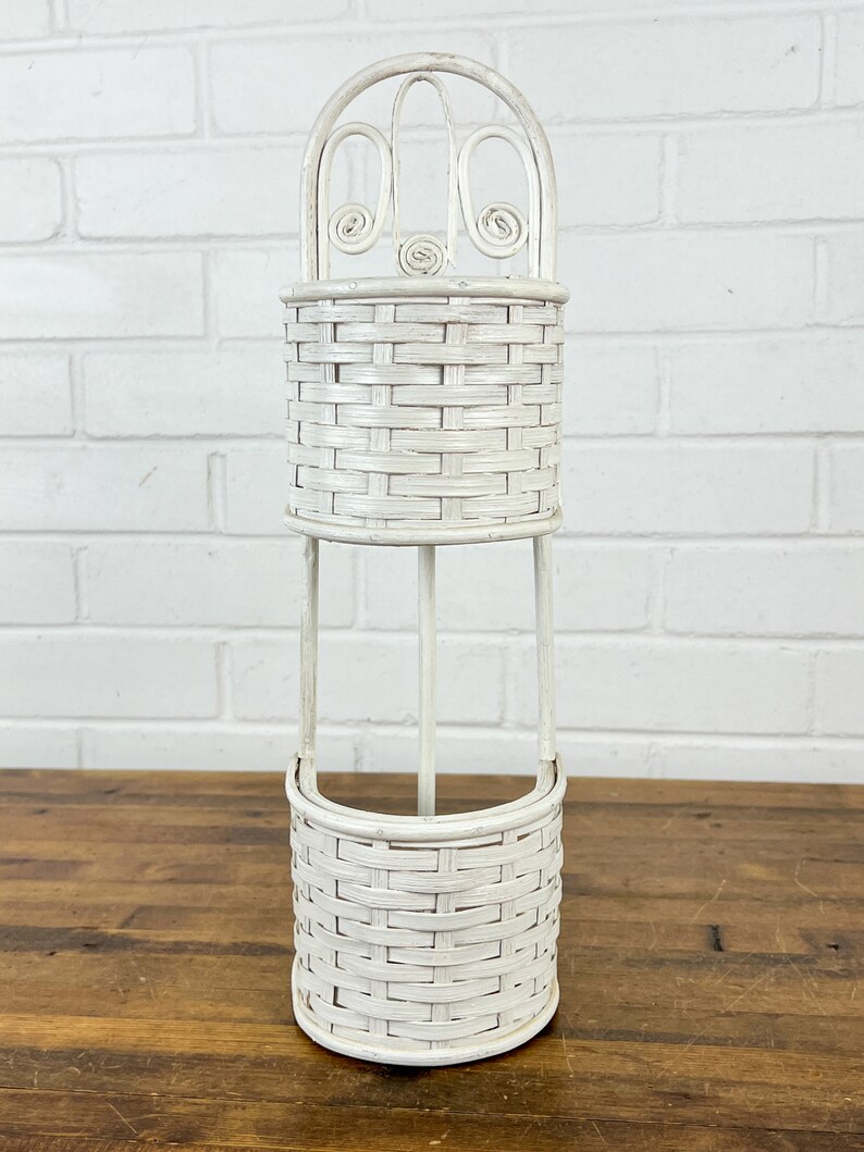 Small Vintage White Wicker Wall Shelf With 2 Pockets Hangs or Etsy
