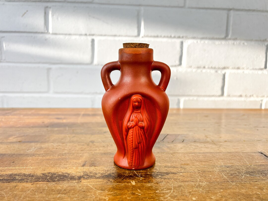 Vintage Virgin Mary Ceramic Bottle With Cork Lid Holy Water Etsy