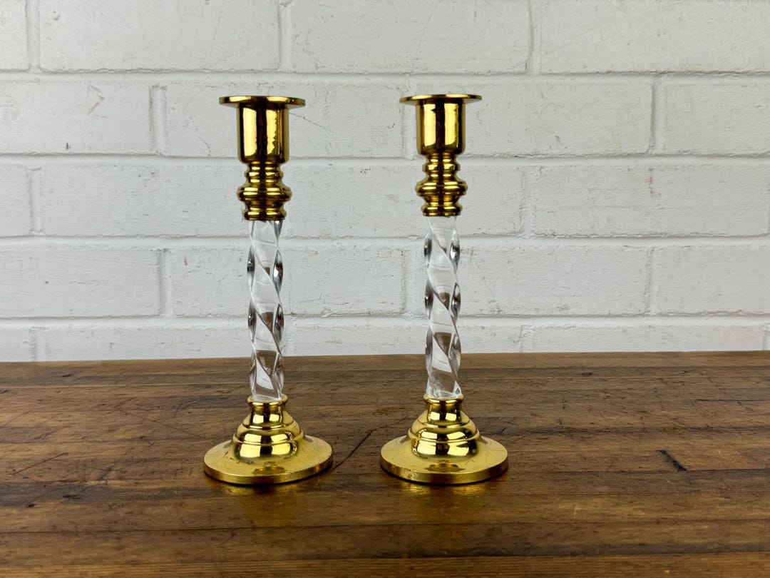 Pair of 7" Vintage Brass Candlestick Holders Set of 2 Gold Metal Candle ...