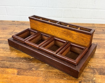 Vintage Handmade Wooden Desk Organizer with Removable Cubbies – Multi-Use Storage with Divided Pen Holder