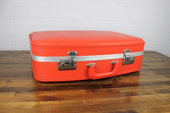 Vintage Orange Suitcase with Silver Metal Accents