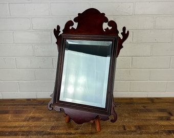 18x12" Vintage Dark Wood Wall Mirror Wooden Hanging The Bombay Company Mirror Curvy Brown Chippendale Mirror