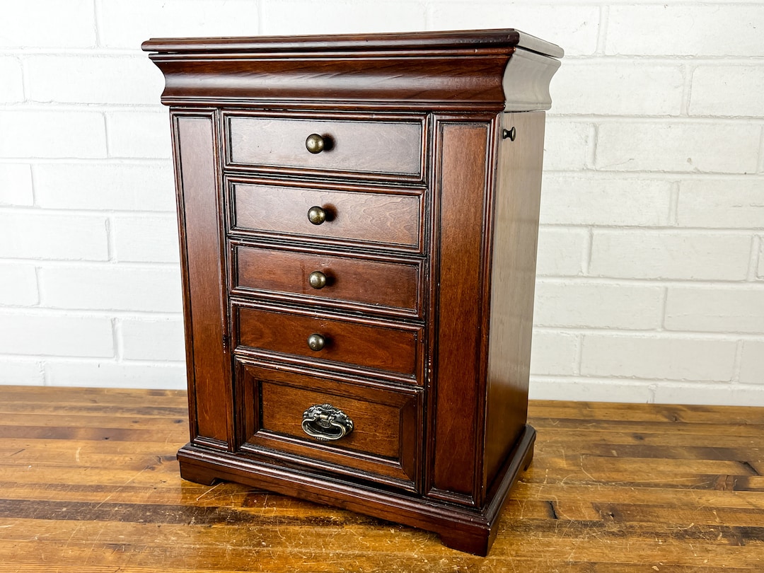 17 Vintage Dark Wood Jewelry Box Armoire Hutch With Etsy