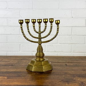 Vintage Heavy Brass Menorah Candlestick Holder