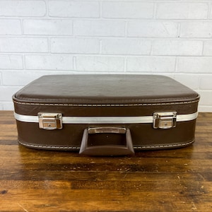 Vintage Brown Suitcase with Silver Accents Decorative Small Medium Suitcase to Display