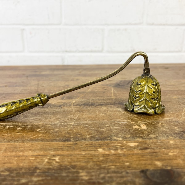 Vintage Brass Candle Snuffer with Unique Floral Cone Gold Living Room Decor Brass Shelf Decor Candle Accessories