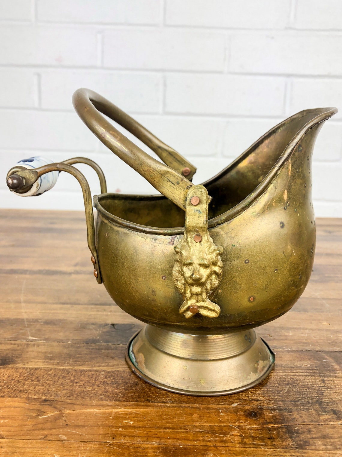 Aged Small Vintage Brass Bucket with Porcelain Handle Coal Etsy